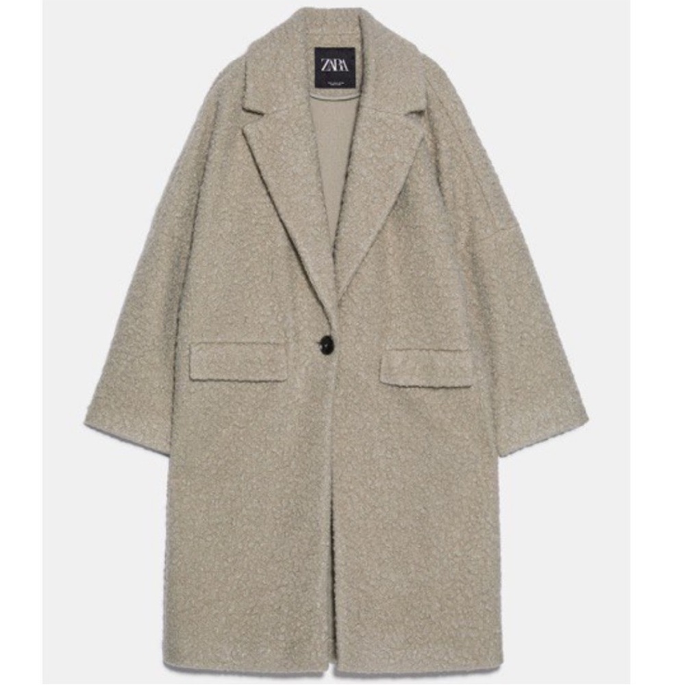 Zara | Oversized Cream Beige Soft Boucle RARE Jacket Medium Slouchy Peacoat